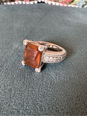 Judith Ripka Sterling Silver CZ Brown Stone Ring Sz 6.5 Statement